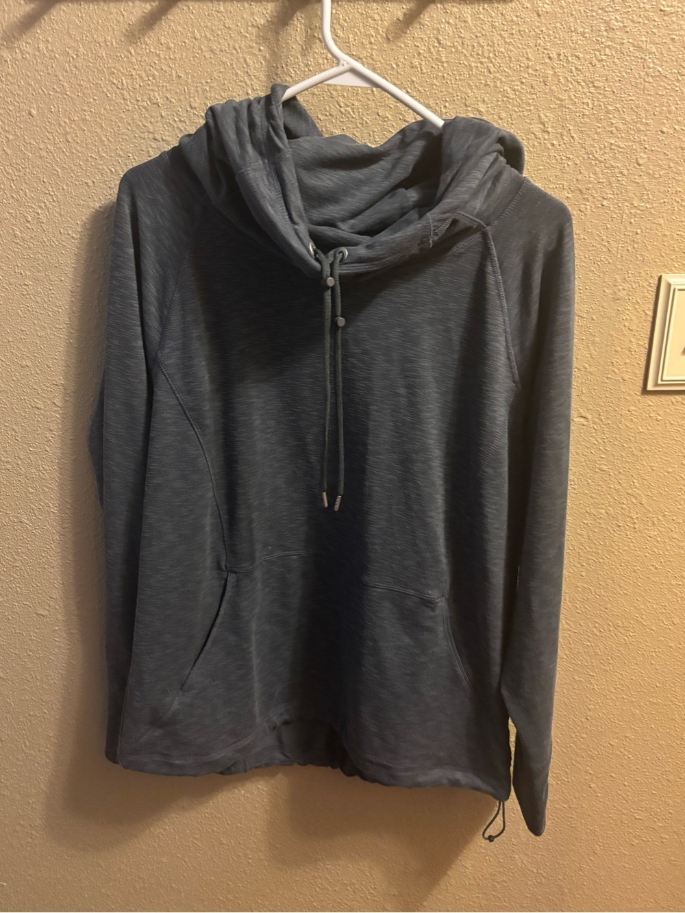 Athleta Women’s Cowel Neck Heather Slate Gray Hooded Pullover Sweatshirt